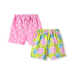 Babyhug Cotton Single Jersey Knit Mid Thigh Shorts Polka Dot & Pineapple Print Pack of 2 - Pink & Green