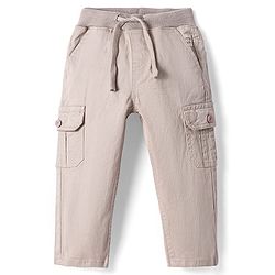 Babyhug Twill Woven Full Length Solid Color Stretchable Trouser with Cargo Pockets - Beige