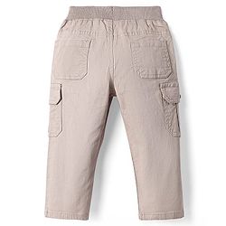 Babyhug Twill Woven Full Length Solid Color Stretchable Trouser with Cargo Pockets - Beige