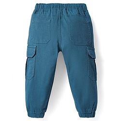 Babyhug Twill Woven Full Length Solid Color Stretchable Trouser with Cargo Pockets - Teal Blue