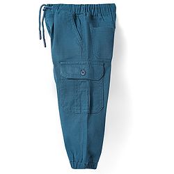Babyhug Twill Woven Full Length Solid Color Stretchable Trouser with Cargo Pockets - Teal Blue