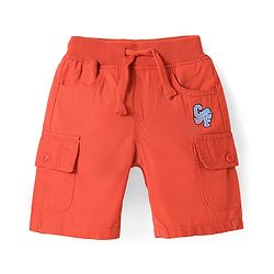 Babyhug Twill Woven Above Knee Length Bermuda With Stretch Football Embroidery & Pockets - Dark Orange