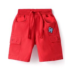 Babyhug Twill Woven Above Knee Length Bermuda with Text Embroidery -  Red