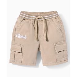 Babyhug Twill Woven Above Knee Length Text Printed Bermuda With Side Pockets & Stretch - Beige