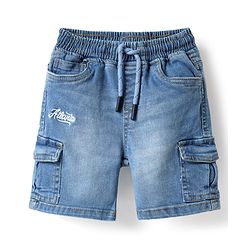 Babyhug Denim Above Knee Length Bermuda With Stretch & Embroidery Text - Blue