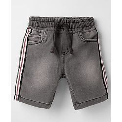Babyhug Above Knee Length Solid Denim Shorts With Stretch - Grey