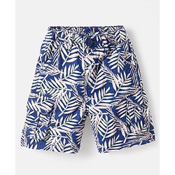 Babyhug Twill Woven Above Knee Length Bermuda With Leaf Print - Navy Blue