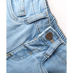 Babyhug Full Length Wide Leg Denim Washed Jeans With Stretch & Cargo Pockets - Blue