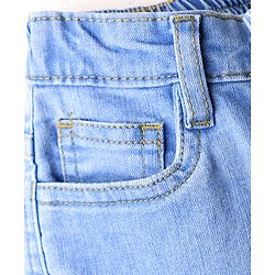 Babyhug Full Length Wide Leg Denim Washed Jeans With Stretch & Cargo Pockets - Blue