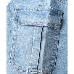 Babyhug Full Length Wide Leg Denim Washed Jeans With Stretch & Cargo Pockets - Blue