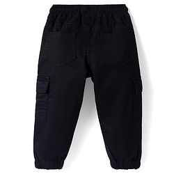 Babyhug Full Length Washed Denim Jogger With Stretch & Cargo Pockets - Black