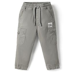 Babyhug Twill Woven Full Length Solid Trouser With Stretch - Grey