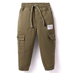 Babyhug Twill Woven Full Length Solid Color Trousers With Stretch and Pockets - Olive Green
