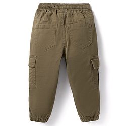 Babyhug Twill Woven Full Length Solid Color Trousers With Stretch and Pockets - Olive Green