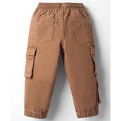 Babyhug Twill Woven Full Length Trouser With Text Patch - Brown