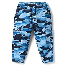 Babyhug Twill Woven Full Length Camouflage Printed Trousers With Stretch & Side Pockets - Blue