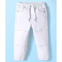 Babyhug Twill Woven Full Length Solid Trouser With Stretch - White