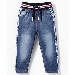 Babyhug Cotton Denim Full Length Washed Jeans with Stretch - Blue