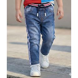 Babyhug Cotton Denim Full Length Washed Jeans with Stretch - Blue