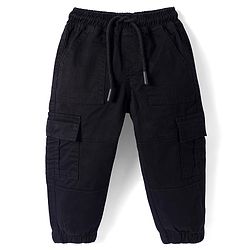 Babyhug Poplin Woven Full Length Solid Trouser With Cargo Pockets - Black