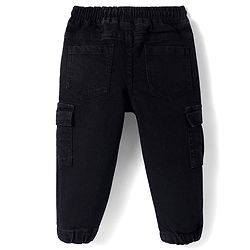 Babyhug Poplin Woven Full Length Solid Trouser With Cargo Pockets - Black