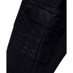 Babyhug Poplin Woven Full Length Solid Trouser With Cargo Pockets - Black