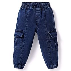 Babyhug Denim Full Length Washed Jogger With Stretch - Blue