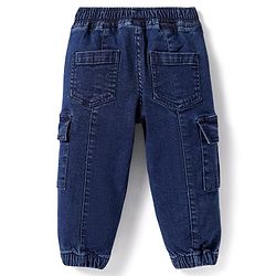Babyhug Denim Full Length Washed Jogger With Stretch - Blue