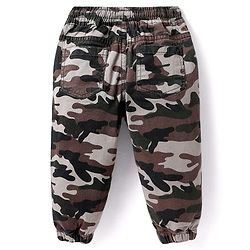 Babyhug Cotton Lycra Woven Full Length Trousers With Stretch Camouflage Print -Dark Green