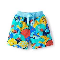 Babyhug Single Jersey Knit Shorts with Stripes & Dino Print of 3 - Blue & Red