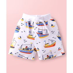 Babyhug Single Jersey Knit Mid Thigh Shorts With Ship Print Pack of 3 - Navy Blue White & Multicolor