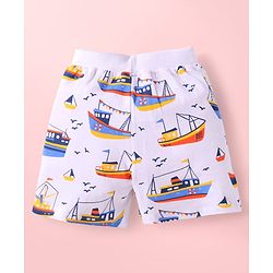 Babyhug Single Jersey Knit Mid Thigh Shorts With Ship Print Pack of 3 - Navy Blue White & Multicolor