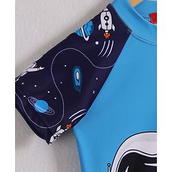 Babyhug Half Raglan Sleeves Two Piece Swimsuit With Space Theme Print - Blue