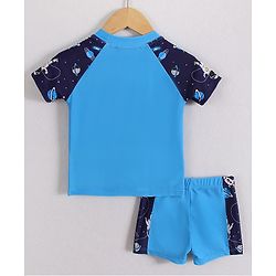 Babyhug Half Raglan Sleeves Two Piece Swimsuit With Space Theme Print - Blue