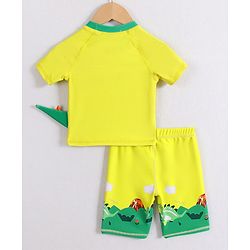 Babyhug Half Raglan Sleeves Two Piece Swimsuit With Dino Print & Applique - Yellow