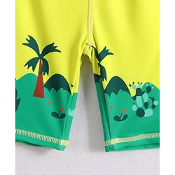 Babyhug Half Raglan Sleeves Two Piece Swimsuit With Dino Print & Applique - Yellow