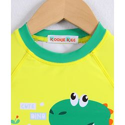 Babyhug Half Raglan Sleeves Two Piece Swimsuit With Dino Print & Applique - Yellow