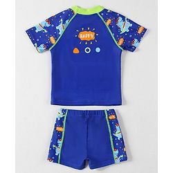 Babyhug Half Raglan Sleeves Two Piece Swimsuit With Dino Print - Blue