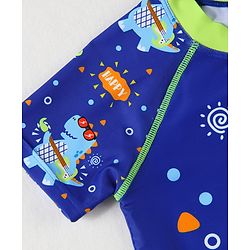 Babyhug Half Raglan Sleeves Two Piece Swimsuit With Dino Print - Blue