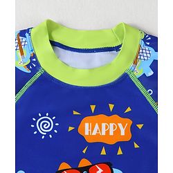 Babyhug Half Raglan Sleeves Two Piece Swimsuit With Dino Print - Blue
