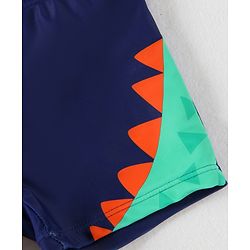 Babyhug Half Raglan Sleeves Two Piece Swimsuit With Dino Print & Swimming Cap - Navy Blue