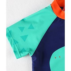 Babyhug Half Raglan Sleeves Two Piece Swimsuit With Dino Print & Swimming Cap - Navy Blue