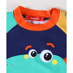 Babyhug Half Raglan Sleeves Two Piece Swimsuit With Dino Print & Swimming Cap - Navy Blue