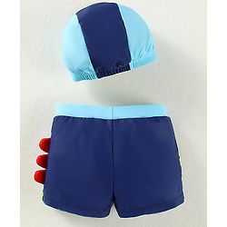 Babyhug Swimming Trunk With Dino Print & Swimming Cap - Navy Blue