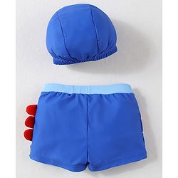 Babyhug Swimming Trunk With Dino Print & Swimming Cap - Blue