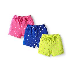 Babyhug 100% Cotton Single Jersey Knit Shorts with Polka Dots & Bow Applique Pack of 3 - Pink & Blue