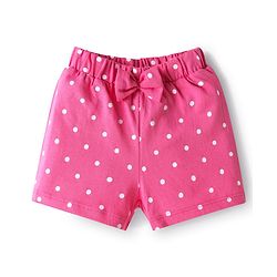 Babyhug 100% Cotton Single Jersey Knit Shorts with Polka Dots & Bow Applique Pack of 3 - Pink & Blue