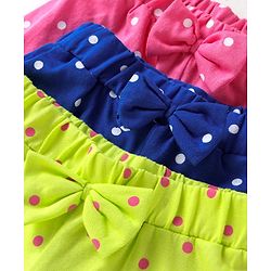 Babyhug 100% Cotton Single Jersey Knit Shorts with Polka Dots & Bow Applique Pack of 3 - Pink & Blue
