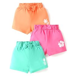 Babyhug Cotton Single Jersey Knit Mid Thigh Shorts With Floral Print Pack of 3 - Orange Pink & Green