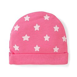 Babyhug 100% Cotton Knit Cap with Star Print Pink - Diameter 16 cm